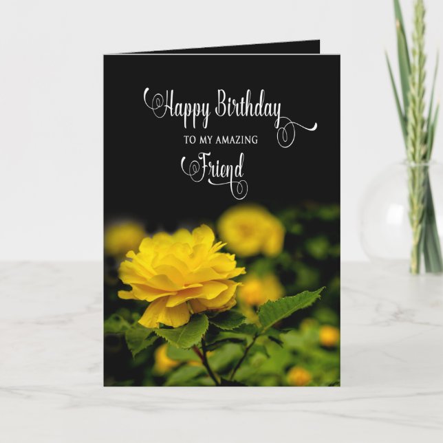 Birthday, Friend, Yellow Rose in Garden Card (Front)
