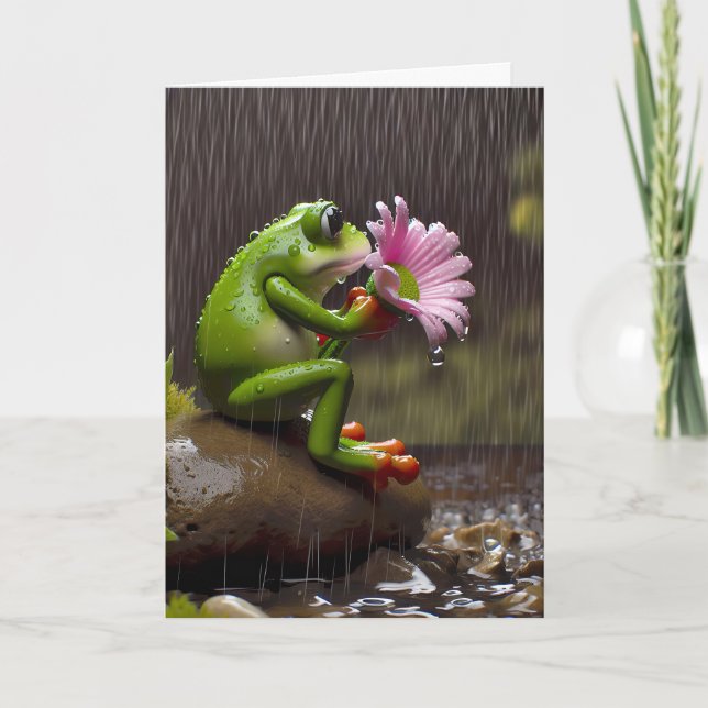 Birthday Frog Holding a Daisy Card (Front)