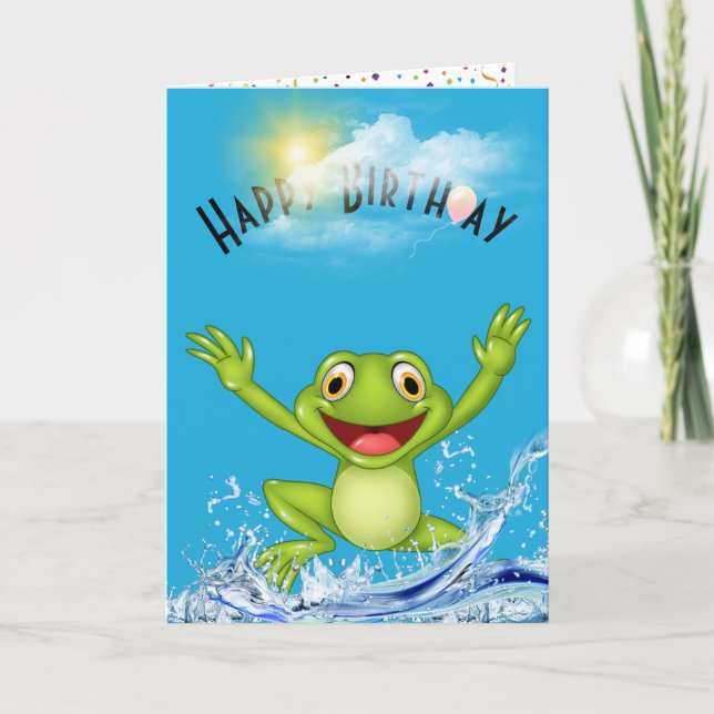 Birthday Frog Jumping Out of Water  Card (Front)