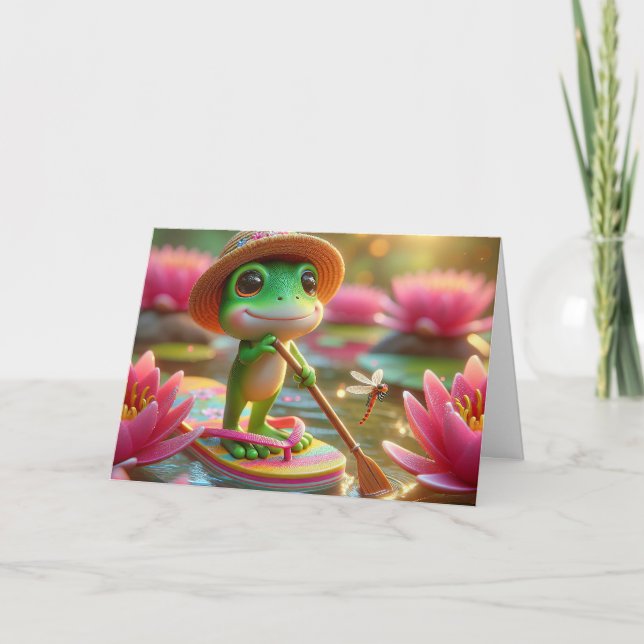Birthday Frog On A Flip-Flop In a Pond Card (Front)