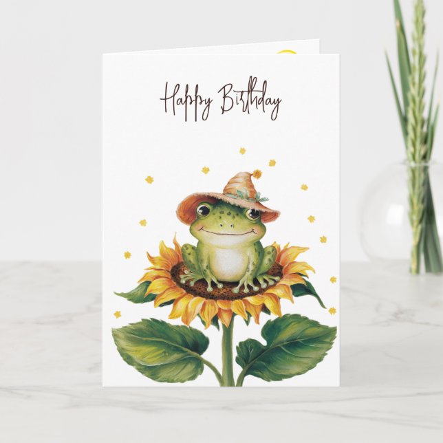 Birthday Frog On a Sunflower Card (Front)