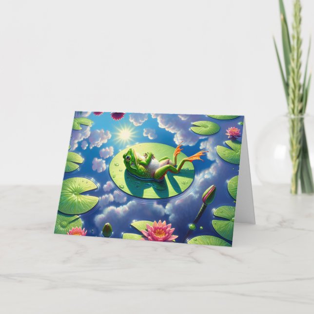 Birthday Frog Relaxing On a Lily Pad Card (Front)