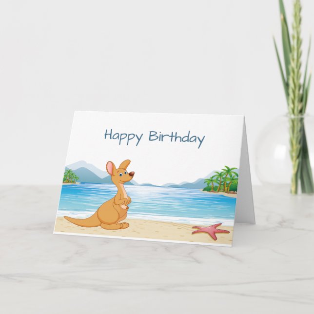 Birthday Fun Australia Kangaroo on Beach Card (Front)