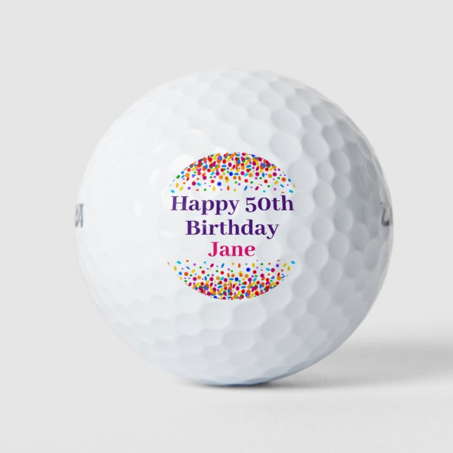 Birthday Fun Colourful Confetti Add Name Age Golf Balls (Front)