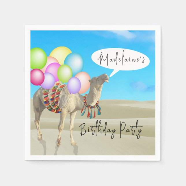 Birthday Fun  Desert Camel Balloons Colourful  Napkin (Front)
