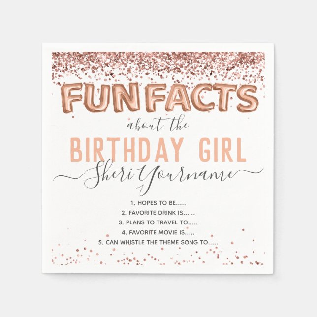 Birthday Fun Facts Balloon Text Glitter Girly Napk Napkin (Front)