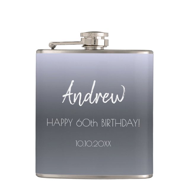 Birthday fun facts bio fun guy silver fox photo hip flask (Front)