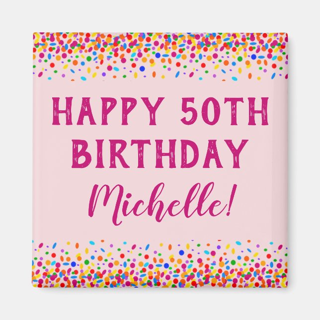 Birthday Fun Pink Colourful Confetti Magnet (Front)