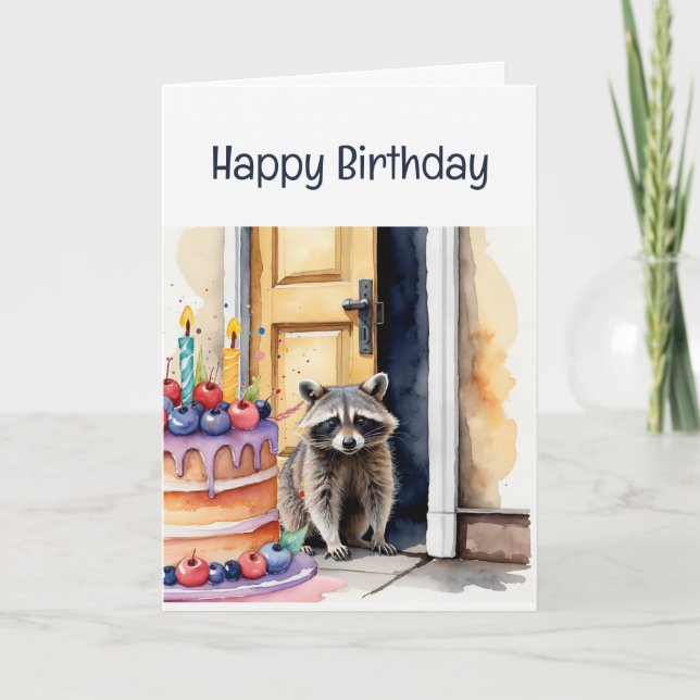 Birthday Fun Racoon After the Cake Cute Animal  Card (Front)