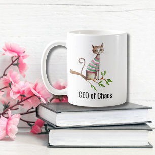 Birthday Funny Cat “CEO of Chaos” Cat Mom Custom Coffee Mug