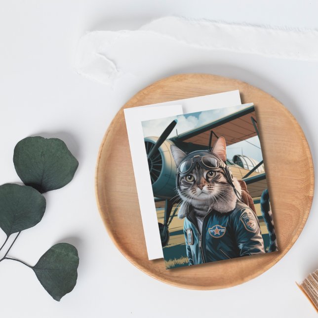 Birthday Funny Cat Pilot & Aeroplane Aviation Pet Postcard (Creator Uploaded)