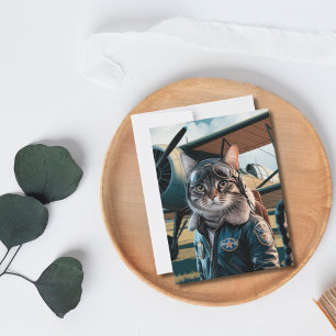 Birthday Funny Cat Pilot & Airplane Aviation Pet Postcard