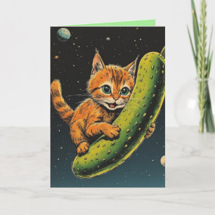 BIRTHDAY FUNNY CAT SPACE PICKLE GREETING CARD