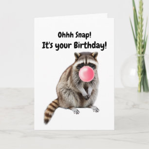 Birthday Funny Racoon Blows Pink Bubble Card
