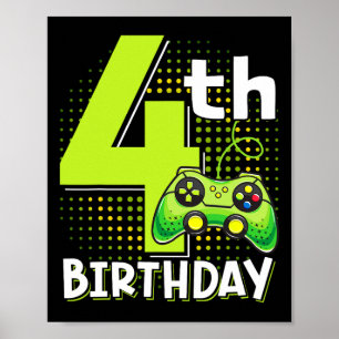 Birthday Gamer 4 Years Old Funny Video Game Boys  Poster