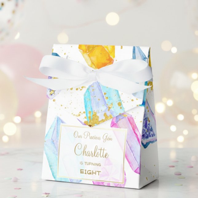 Birthday Gem Party Crystals Girl's watercolor Favour Box (Creator Uploaded)