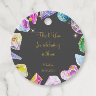 Birthday Gem Party Crystals Girl's watercolor Favour Tags