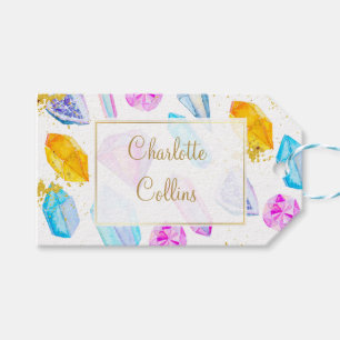 Birthday Gem Party Crystals Girl's watercolor Gift Tags