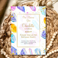 Birthday Gem Party Crystals Girl's watercolor