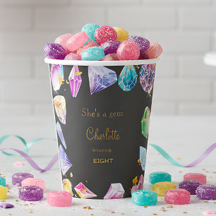 Birthday Gem Party Crystals Girl's watercolor Paper Cups