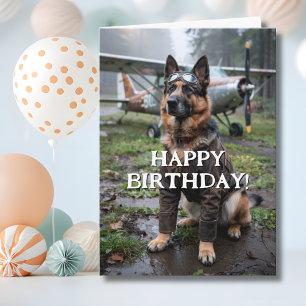 Birthday German Shepherd Dog Pilot Aeroplane Funny Card