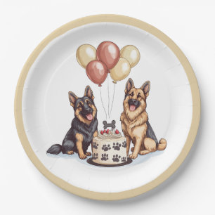 Birthday German Shepherd Dogs Birthday Cake Paper Plate