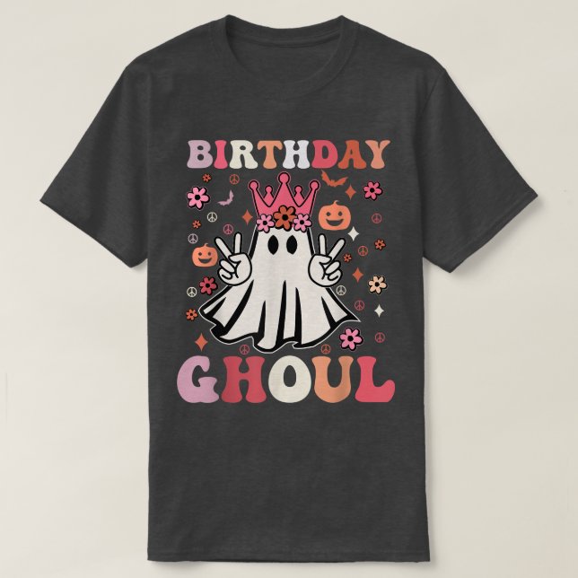 Birthday Ghoul Cute Ghosts Boo Retro Groovy Flower T-Shirt (Design Front)
