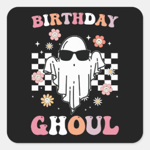 Birthday Ghoul Ghost Halloween Groovy Retro Square Sticker