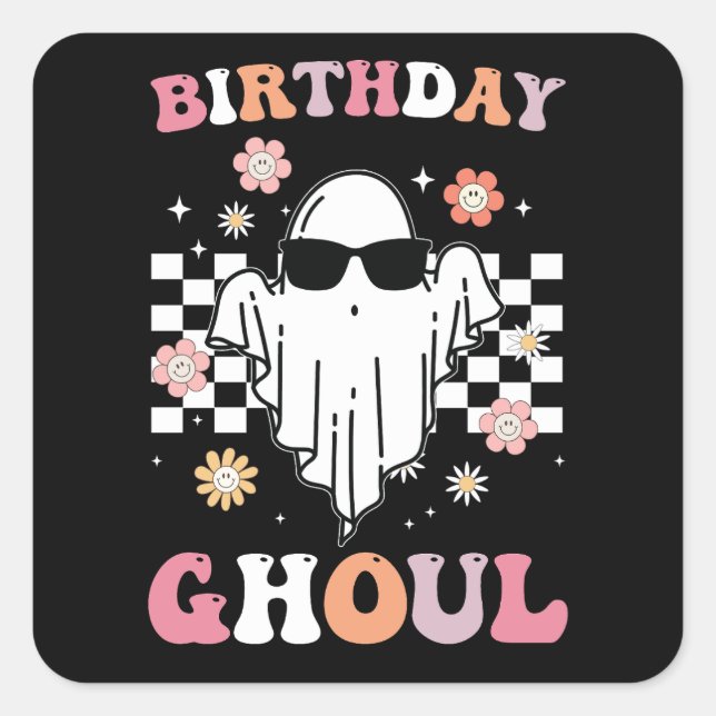 Birthday Ghoul Ghost Halloween Groovy Retro Square Sticker (Front)