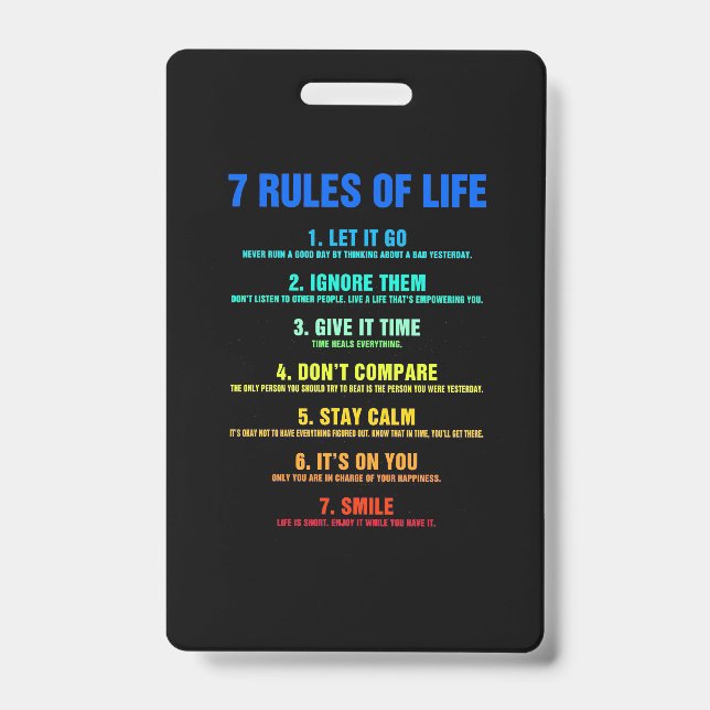 Birthday Gift 7 Rules Of Life ID Badge (Front)