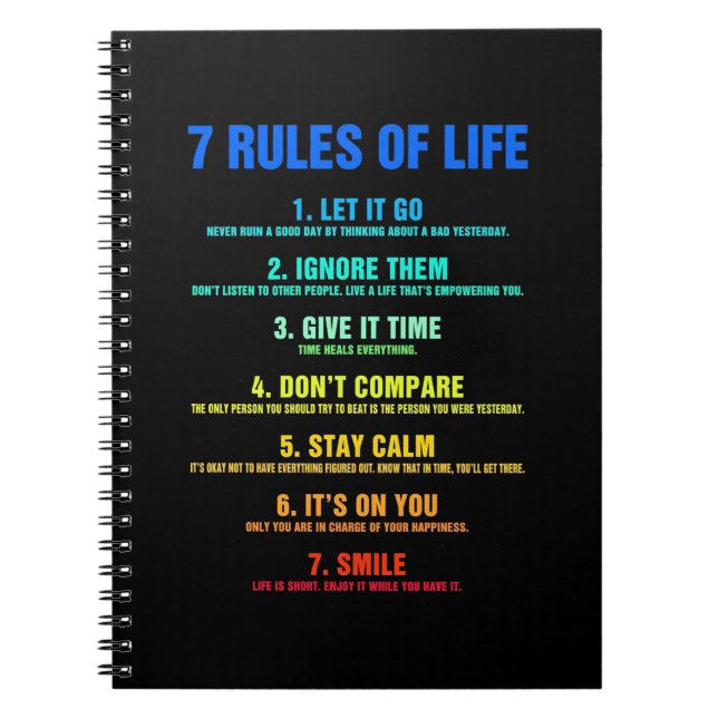 Birthday Gift 7 Rules Of Life Notebook (Front)