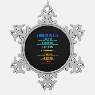 Birthday Gift 7 Rules Of Life Snowflake Pewter Christmas Ornament