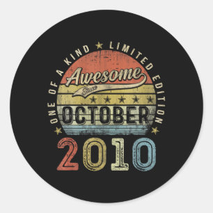 Birthday Gift Awesome Since October 2010 Classic Round Sticker