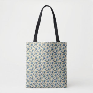 Birthday Gift Blue and Beige Floral Seamless Tote Bag