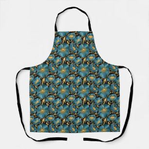 Birthday Gift   Blue and Gold Floral Apron