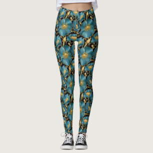 Birthday Gift   Blue and Gold Floral Leggings