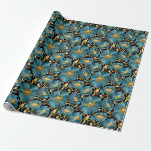 Birthday Gift Blue and Gold Floral Wrapping Paper