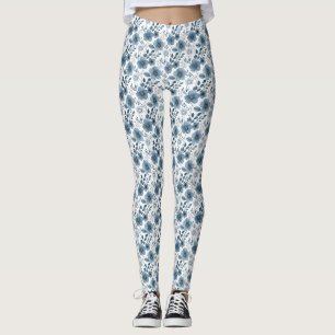 Birthday Gift Blue Floral Leggings