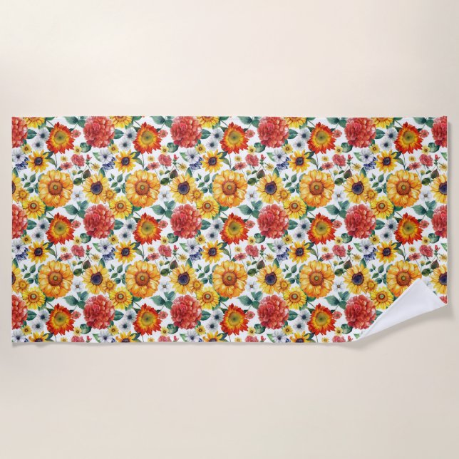 Birthday Gift | Colourful Floral Arrangement Beach Towel (Front)