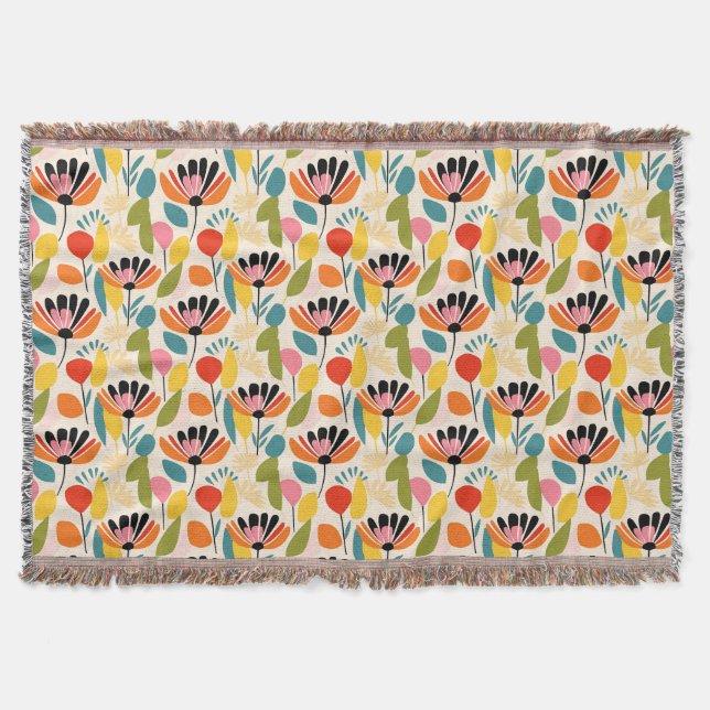 Birthday Gift | Colourful Flower Seamless Throw Blanket (Front)
