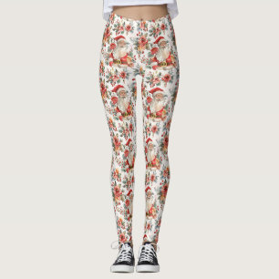 Birthday Gift Festive Santa Claus and Floral Leggings