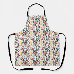 Birthday Gift Floral With Champagne Glasses Apron