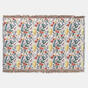 Birthday Gift Floral With Champagne Glasses Throw Blanket