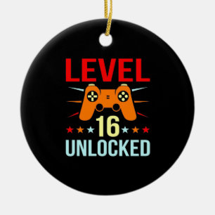 Birthday Gift Level 16 Unlocked Gamer Ceramic Ornament