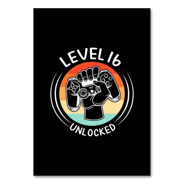 Birthday Gift | Level 16th Birthday Unlocked Table Number (Front)