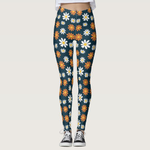 Birthday Gift Orange and White Daisy Leggings