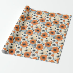 Birthday Gift Orange, White, and Black Seamless Wrapping Paper