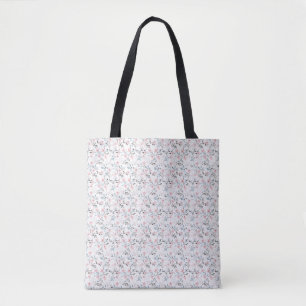 Birthday Gift Pink, Blue, and Grey Flowers Tote Bag