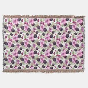Birthday Gift Seamless Blackberry and Flower Throw Blanket