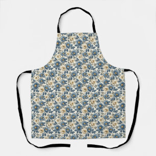 Birthday Gift Seamless Blue and White Floral Apron